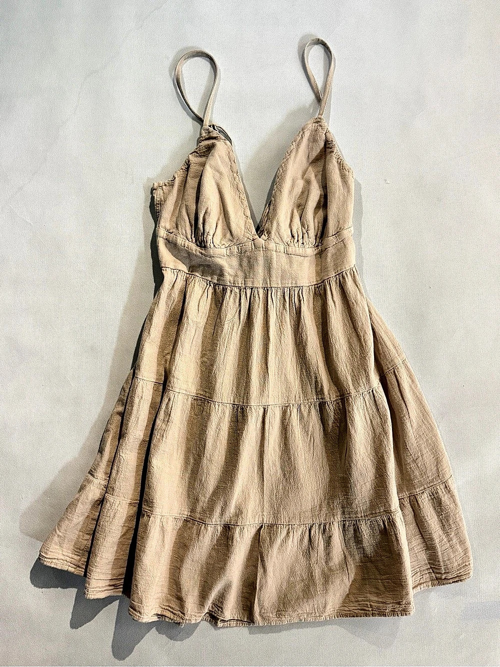 SeaSpice Resort Wear Baby Beige Cotton Tie-Back Mini Dress Size L NWT